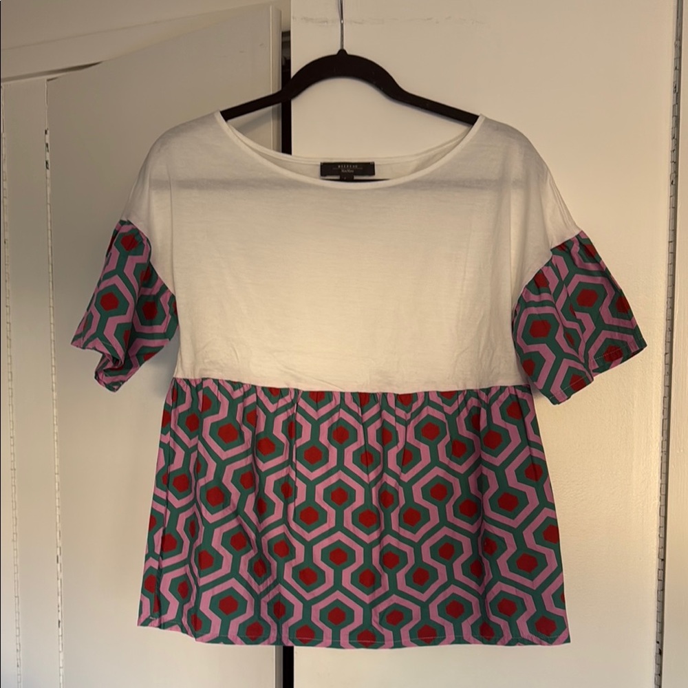 MaxMara Weekend White and Multicolor Geometric Blouse